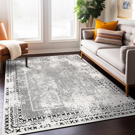 World Rug Gallery Bohemian Distressed Border Area Rug 8'x10' Black 386BLACK8X10